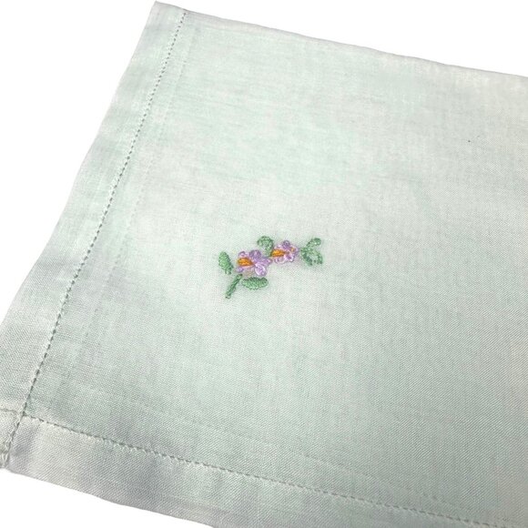 Vintage Embroidered Handkerchief Set of 4 Cross Stitch Ladies Mint Green - Picture 3 of 6